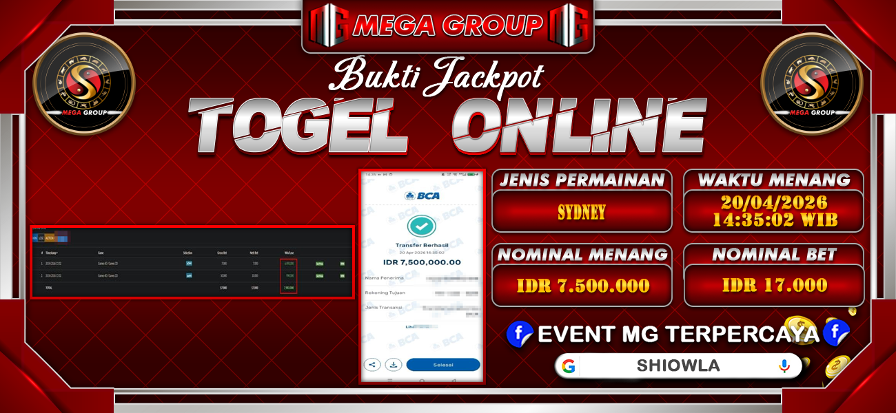 Bukti JP situs Shiowla hari Senin, 20 April 2026