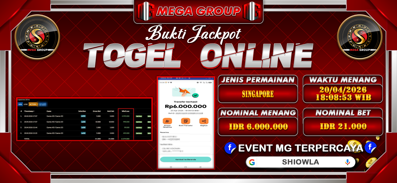 Bukti JP situs Shiowla hari Senin, 20 April 2026