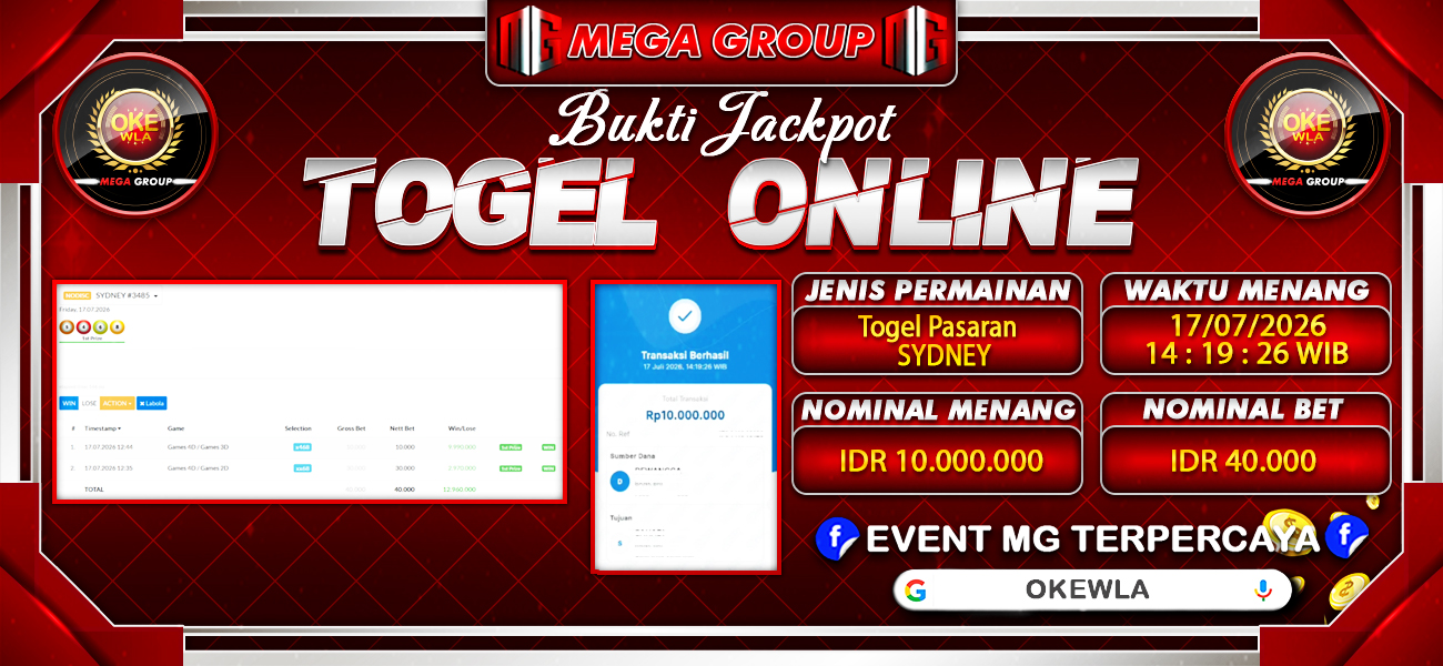 Bukti JP situs Okewla hari Jumat, 17 Juli 2026