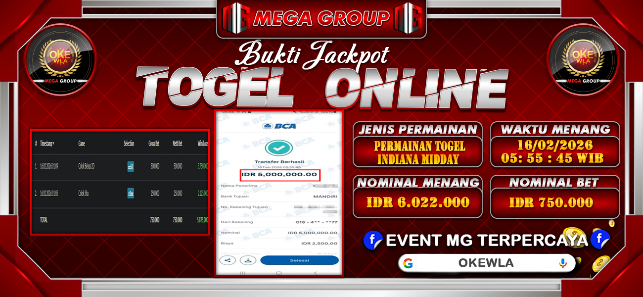 Bukti JP situs Okewla hari Senin, 16 Februari 2026