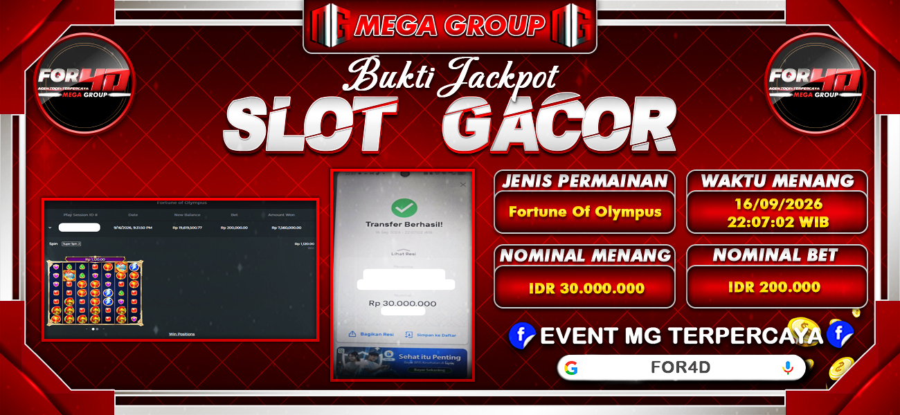Bukti JP situs For4D hari Rabu, 16 September 2026