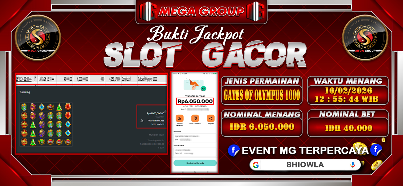 Bukti JP situs Shiowla hari Senin, 16 Februari 2026