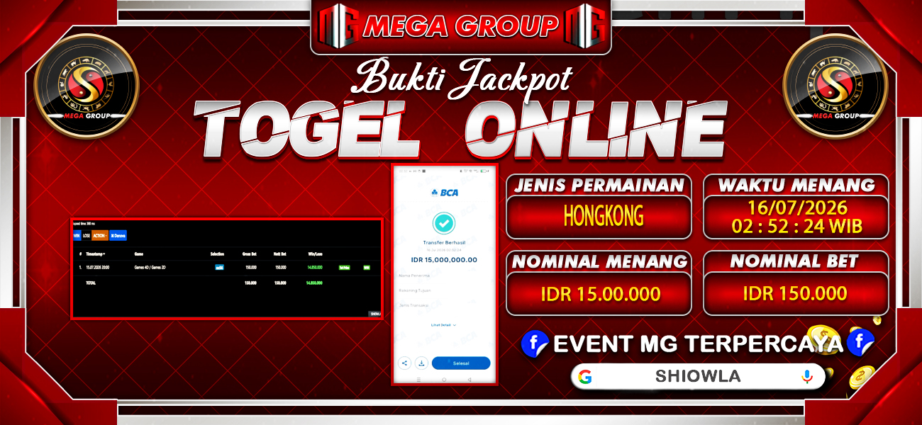 Bukti JP situs Shiowla hari Kamis, 16 Juli 2026