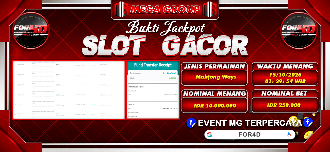 Bukti JP situs For4D hari Selasa, 15 September 2026
