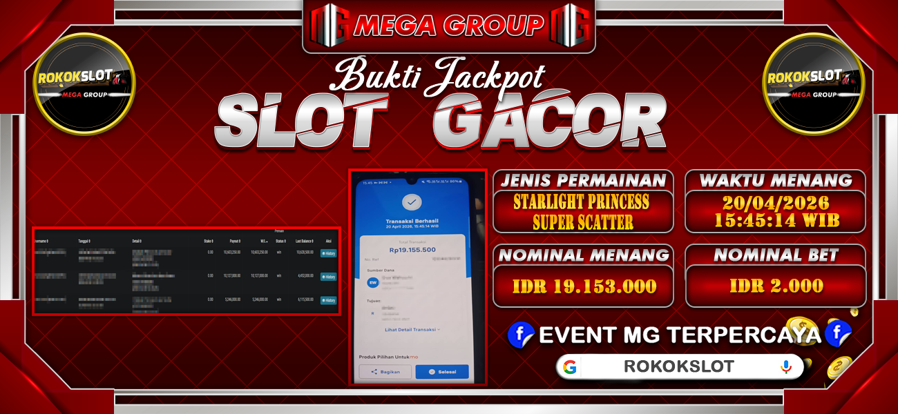 Bukti JP situs Rokokslot hari Senin, 20 April 2026