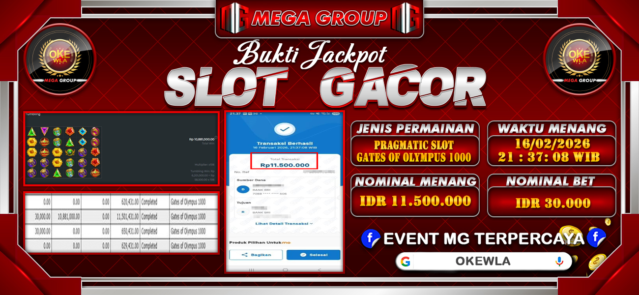 Bukti JP situs Okewla hari Senin, 16 Februari 2026