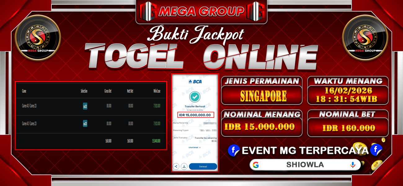 Bukti JP situs Shiowla hari Senin, 16 Februari 2026